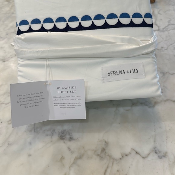 Serena & Lily TWIN Nautical White and Blue Cotton Sheets/Pillow case. - Picture 2 of 7